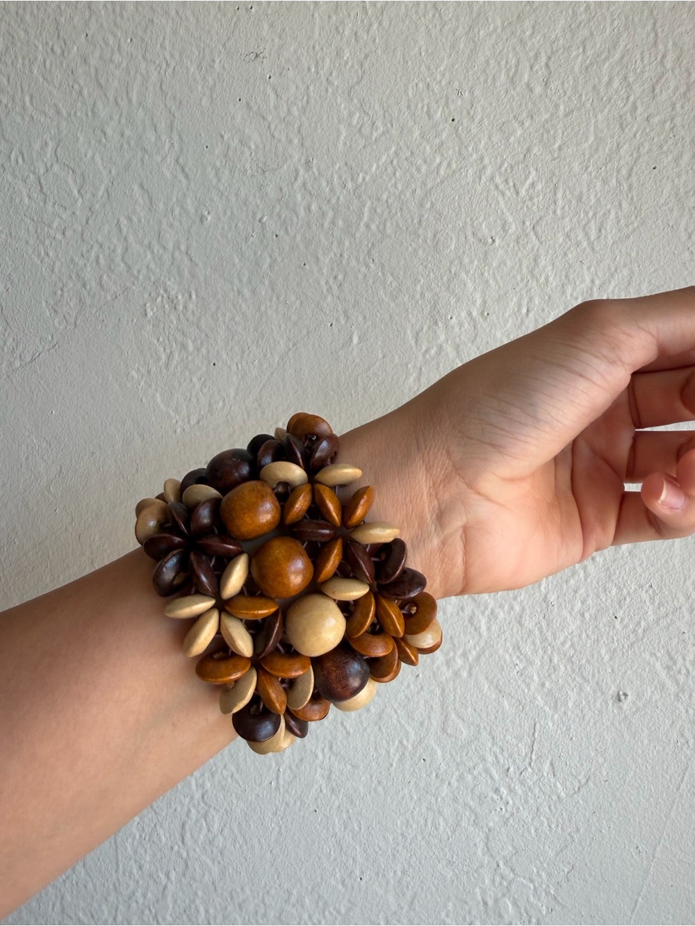 Chunky Multi-Tone Wooden Bead Stretch Bracelet - Brown